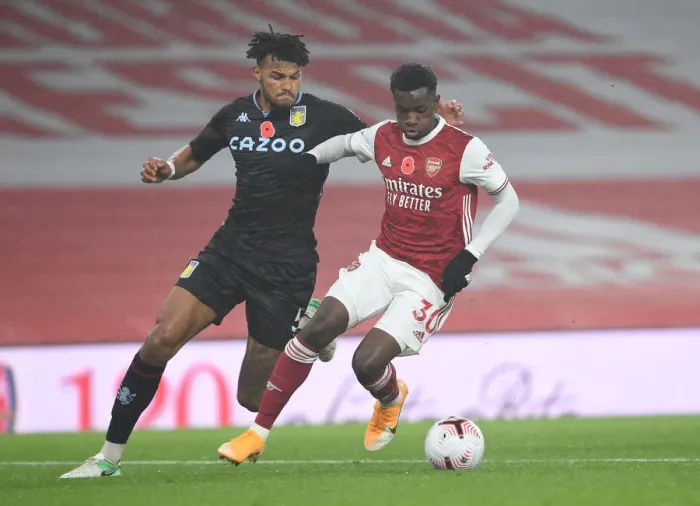 Framed Print : Arsenal vs Aston Villa: Nketiah vs Mings - Premier League Showdown Amidst Empty Stands (November 2020)