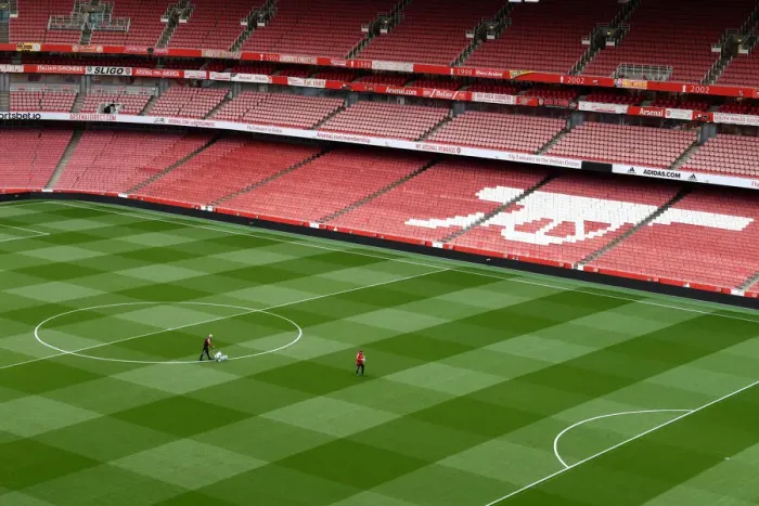 Framed Print : Arsenal vs Aston Villa: Pre-Match Pitch Preparation at Emirates Stadium (2021-22)