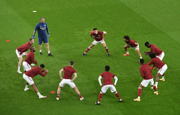 Framed Print : Arsenal vs Aston Villa: Premier League Team Warm-Up at Emirates Stadium (2020-21)