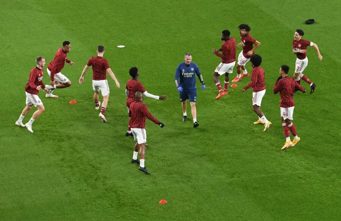 Framed Print : Arsenal vs Aston Villa: Premier League - Team Warm-Up at Emirates Stadium Framed Print : Arsenal vs Aston Villa: Premier League - Team Warm-Up at Emirates Stadium