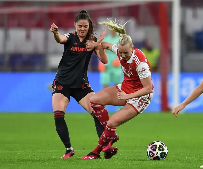 Framed Print : Arsenal vs. Bayern Munich: A Battle in the UEFA Women's Champions League Quarter-Finals