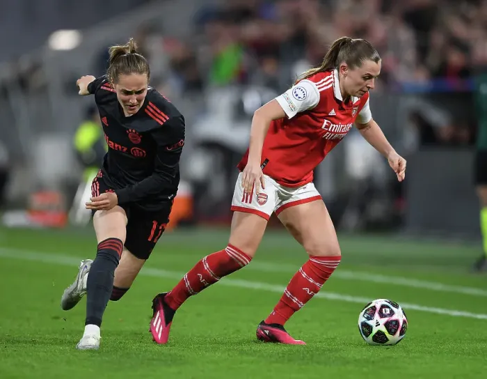 Framed Print : Arsenal vs. Bayern Munich: A Battle in the UEFA Women's Champions League Quarter-Finals
