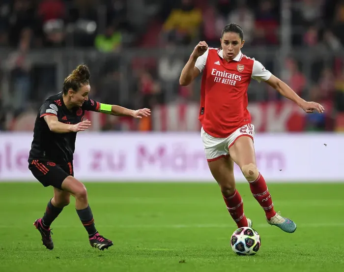 Framed Print : Arsenal vs. Bayern Munich: A Battle in the UEFA Women's Champions League Quarter-Finals