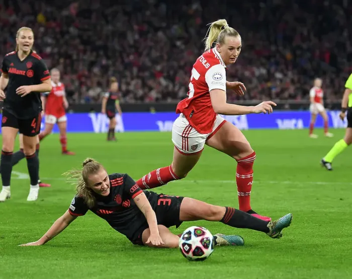 Framed Print : Arsenal vs. Bayern Munich: A Battle in the UEFA Women's Champions League Quarter-Finals