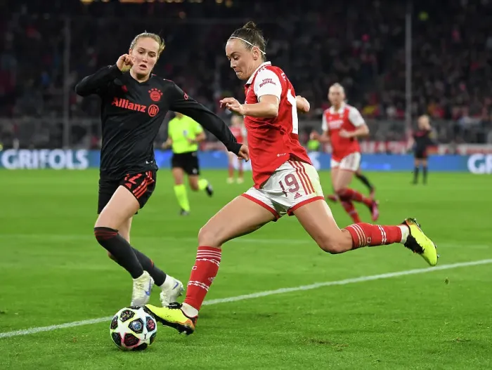 Framed Print : Arsenal vs. Bayern Munich: A Battle in the UEFA Women's Champions League Quarterfinals
