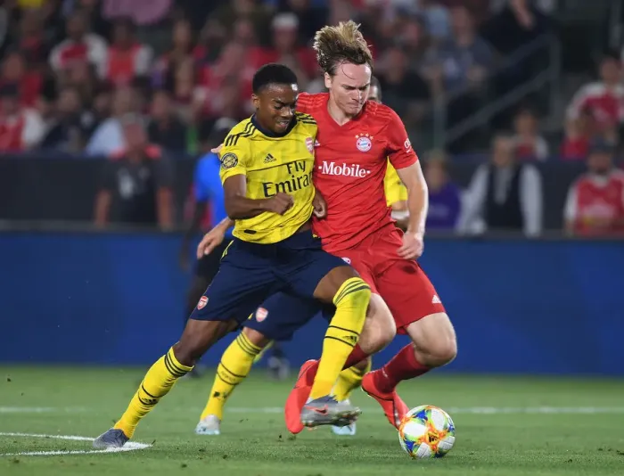 Framed Print : Arsenal vs. Bayern Munich: International Champions Cup Clash at Dignity Health Sports Park, 2019 - A Battle of Football Giants Framed Print : Arsenal vs. Bayern Munich: International Champions Cup Clash at Dignity Health Sports Park, 2019 - A Battle of Football Giants