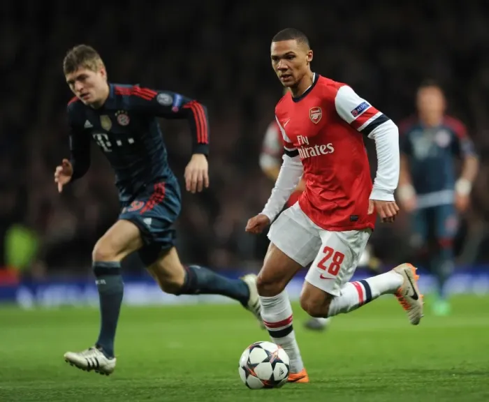 Framed Print : Arsenal vs. Bayern Munich: Kieran Gibbs vs. Toni Kroos in UEFA Champions League Showdown