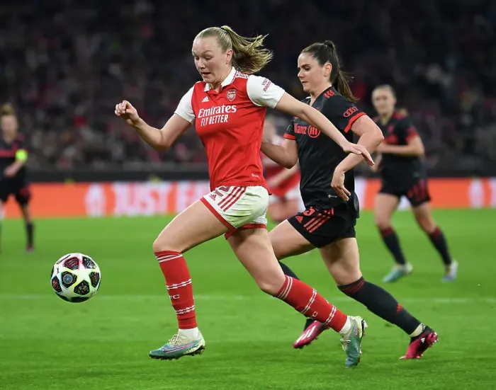 Framed Print : Arsenal vs. Bayern Munich: A Quarter-Final Battle in the UEFA Women's Champions League at Allianz Arena