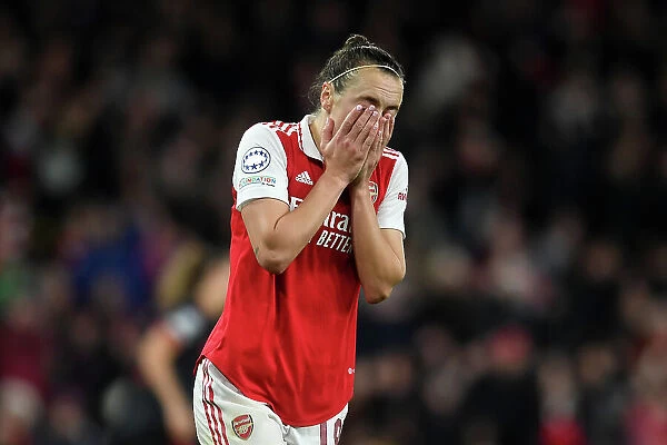 Arsenal vs. Bayern Munich: Tense Moment as Arsenal's Caitlin Foord Reacts to a Missed Chance in the UEFA Women's Champions League Quarter-Final 2nd Leg