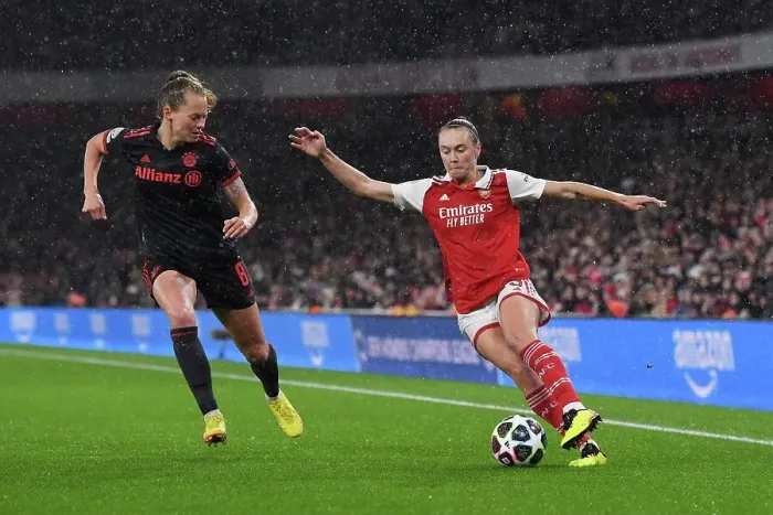 Framed Print : Arsenal vs. Bayern Munich: Tense Quarter-Final Clash in Women's Champions League Framed Print : Arsenal vs. Bayern Munich: Tense Quarter-Final Clash in Women's Champions League