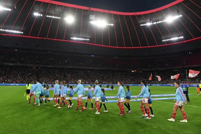 Framed Print : Arsenal vs. Bayern Munich: Women's Champions League Quarter-Finals Showdown at Allianz Arena Framed Print : Arsenal vs. Bayern Munich: Women's Champions League Quarter-Finals Showdown at Allianz Arena