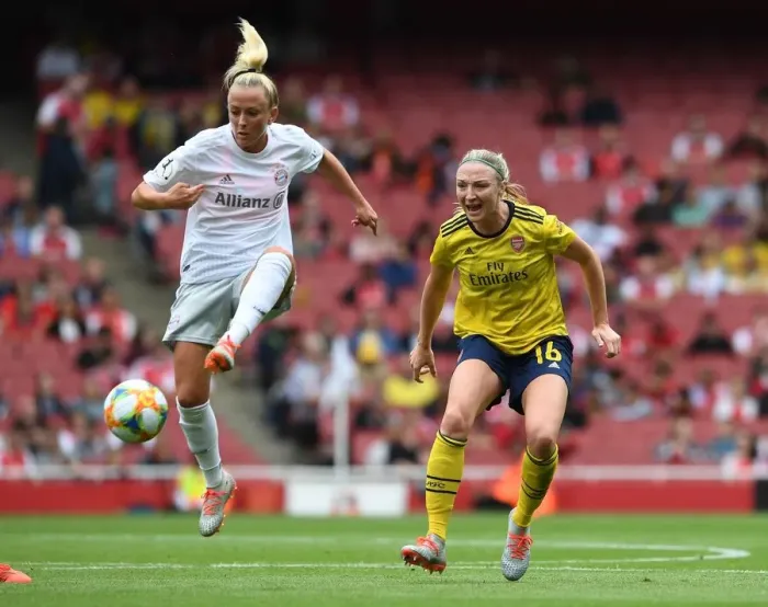 Framed Print : Arsenal vs. Bayern Munich: Women's Emirates Cup Clash - Quinn vs. Islacker