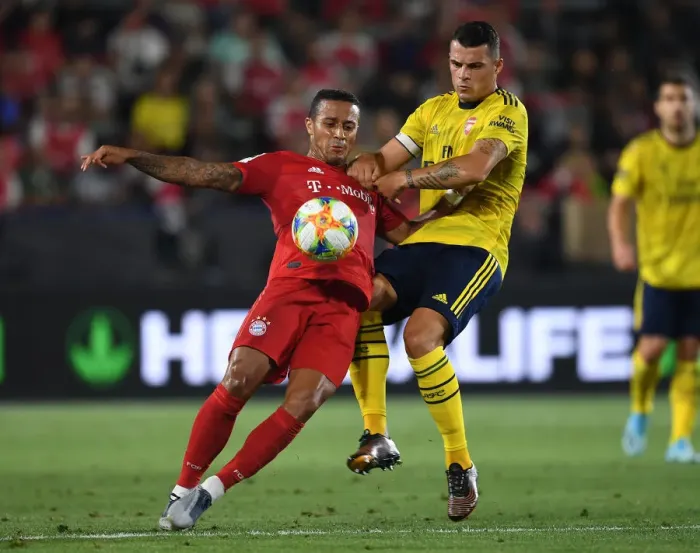 Framed Print : Arsenal vs. Bayern Munich: Xhaka vs. Coman - Intense Showdown at International Champions Cup Framed Print : Arsenal vs. Bayern Munich: Xhaka vs. Coman - Intense Showdown at International Champions Cup