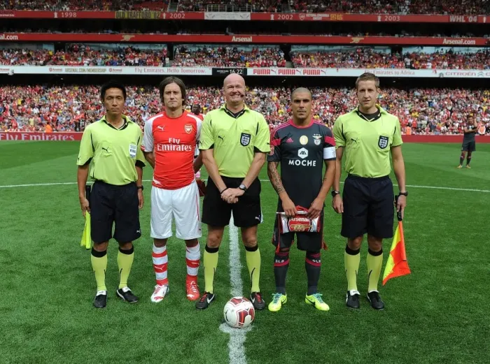 Framed Print : Arsenal vs Benfica: Rosicky and Pereira Lead Teams Out at Emirates Cup Framed Print : Arsenal vs Benfica: Rosicky and Pereira Lead Teams Out at Emirates Cup