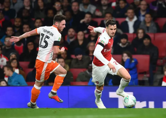 Framed Print : Arsenal vs. Blackpool: Clash between Jenkinson and Guy in Carabao Cup