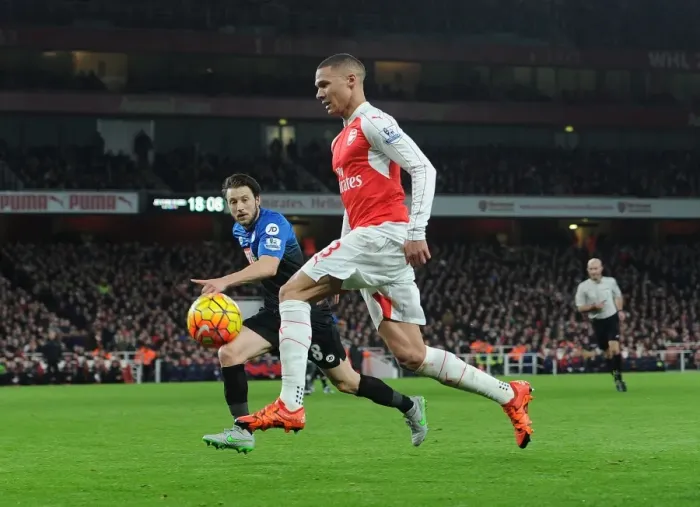 Framed Print : Arsenal vs Bournemouth: A Battle Between Kieran Gibbs and Harry Arter (December 2015)