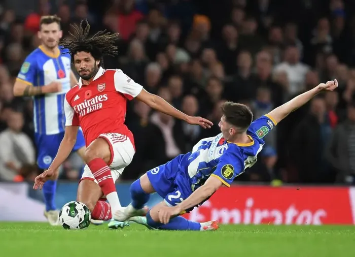 Framed Print : Arsenal vs Brighton: Clash between Elneny and Gilmour in Carabao Cup Showdown Framed Print : Arsenal vs Brighton: Clash between Elneny and Gilmour in Carabao Cup Showdown
