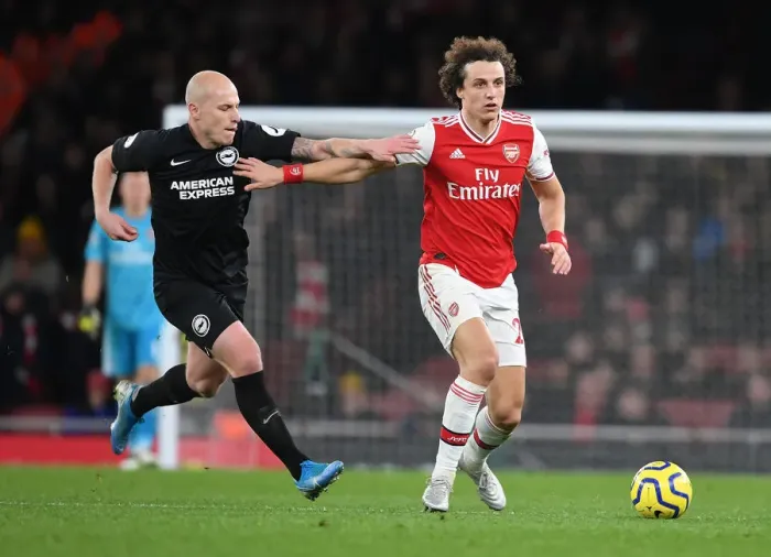 Framed Print : Arsenal vs Brighton: David Luiz Breaks Past Opponents in Premier League Clash Framed Print : Arsenal vs Brighton: David Luiz Breaks Past Opponents in Premier League Clash
