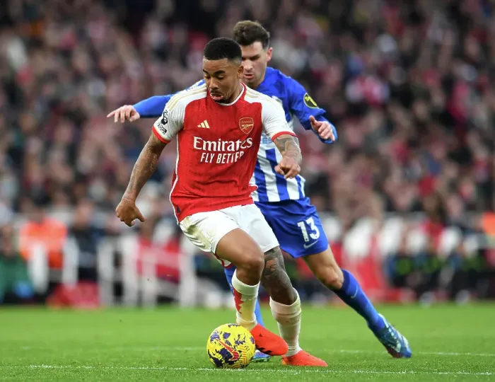 Framed Print : Arsenal vs Brighton: Gabriel Jesus Clash in Premier League Showdown (2023-24)