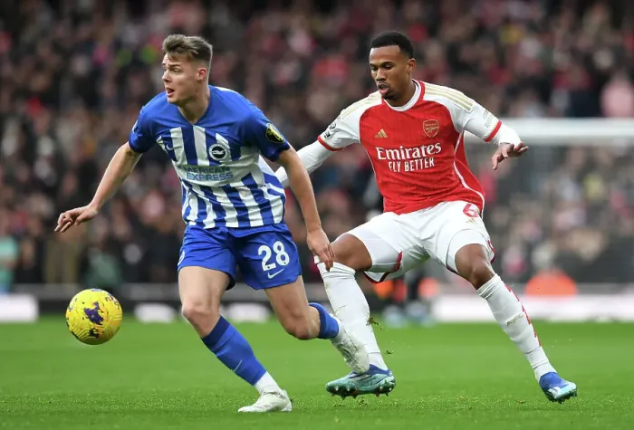 Framed Print : Arsenal vs Brighton: Gabriel vs Ferguson Battle in the Premier League (2023-24)