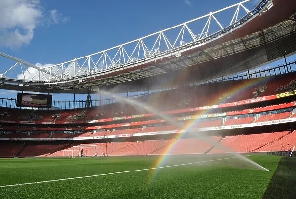 Arsenal vs Burnley: Pre-Match Pitch Preparation at Emirates Stadium, 2014