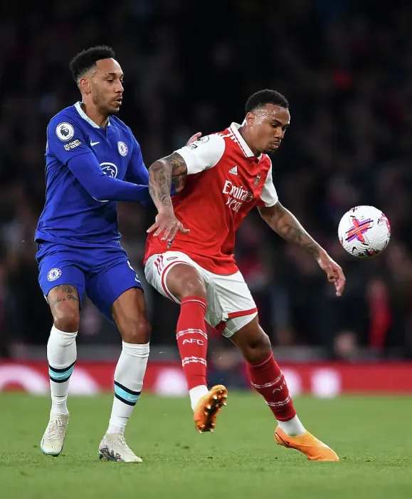 Framed Print : Arsenal vs. Chelsea: Aubameyang and Gabriel Clash in Intense Premier League Showdown (2022-23) Framed Print : Arsenal vs. Chelsea: Aubameyang and Gabriel Clash in Intense Premier League Showdown (2022-23)