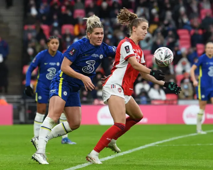 Framed Print : Arsenal vs. Chelsea: A Battle for the FA Cup Title - Vivianne Miedema Faces Off Against Millie Bright Framed Print : Arsenal vs. Chelsea: A Battle for the FA Cup Title - Vivianne Miedema Faces Off Against Millie Bright