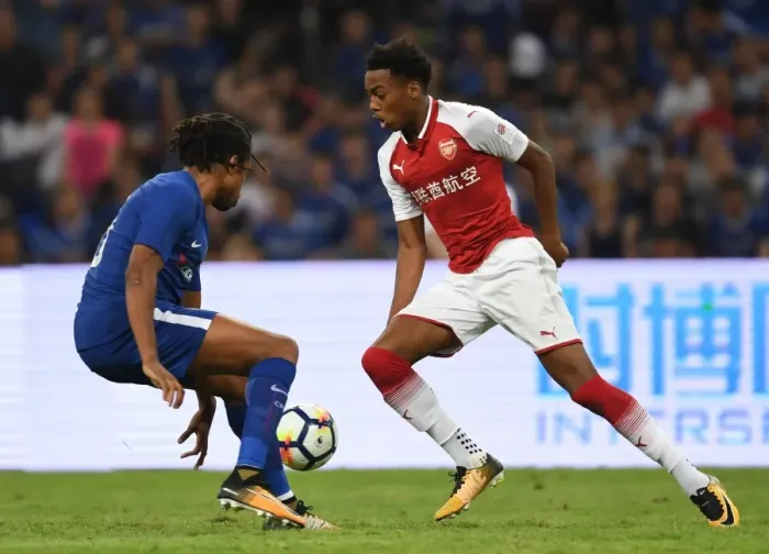Framed Print : Arsenal vs. Chelsea: Clash in China - Joe Willock vs. Loic Remy