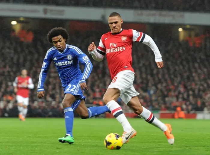 Framed Print : Arsenal vs. Chelsea: Clash of Wings - Gibbs vs. Willian (Premier League 2013-14)