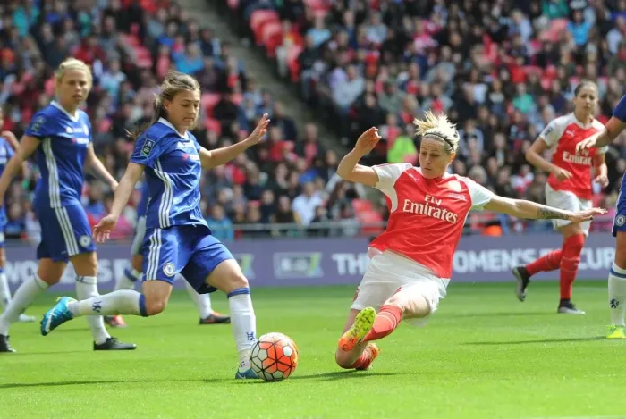 Framed Print : Arsenal vs. Chelsea: FA Women's Cup Final Showdown at Wembley Stadium (2016) - A Battle of Football Giants