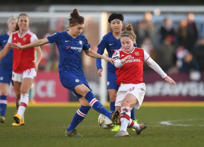 Framed Print : Arsenal vs. Chelsea: A Fierce Battle in the FA Womens Super League (2019-20) - Kim Little vs. Hannah Blundell