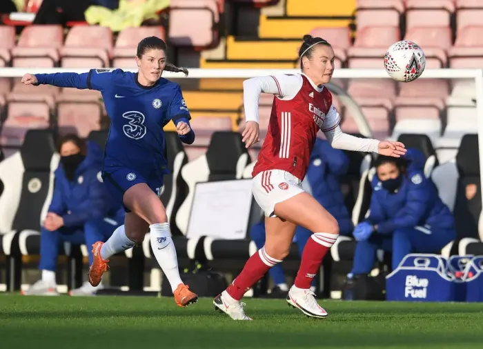 Framed Print : Arsenal vs Chelsea: Intense Battle in FA WSL - Caitlin Foord vs Maren Mjelde Framed Print : Arsenal vs Chelsea: Intense Battle in FA WSL - Caitlin Foord vs Maren Mjelde
