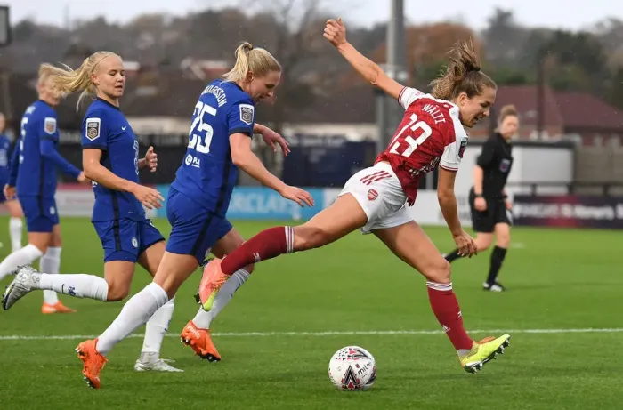 Framed Print : Arsenal vs. Chelsea: Intense Battle in FA WSL Match