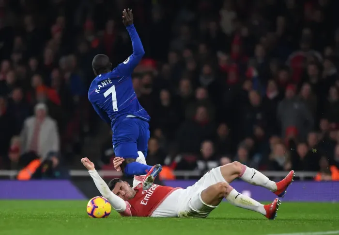 Framed Print : Arsenal vs. Chelsea: Intense Clash between Kolasinac and Kante in the Premier League