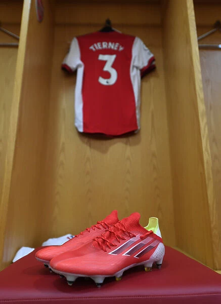 Arsenal vs Chelsea: Kieran Tierney's Boots in Arsenal's Changing Room - Premier League 2021-22