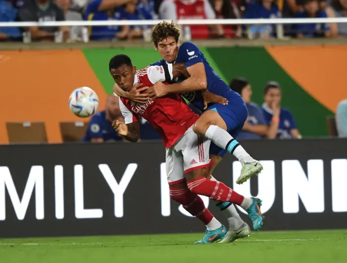 Framed Print : Arsenal vs. Chelsea: Marquinhos Fouls Marcos Alonso - Florida Cup 2022-23