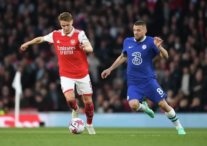 Framed Print : Arsenal vs. Chelsea: Martin Odegaard Battles It Out in the 2022-23 Premier League Clash