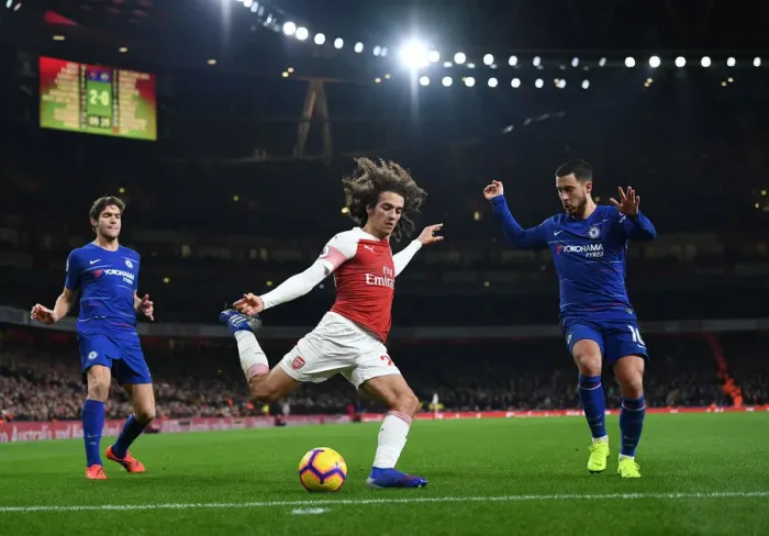 Framed Print : Arsenal vs. Chelsea: Matteo Guendouzi Clashes with Eden Hazard in Premier League Showdown