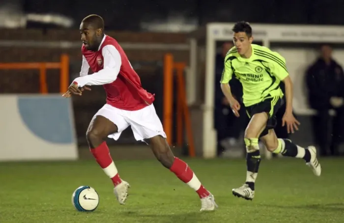Framed Print : Arsenal vs. Chelsea Reserves: Djourou and Tejada Face Off in Barclays Premier Reserve League Clash at Underhill, Barnet (March 25, 2008) Framed Print : Arsenal vs. Chelsea Reserves: Djourou and Tejada Face Off in Barclays Premier Reserve League Clash at Underhill, Barnet (March 25, 2008)