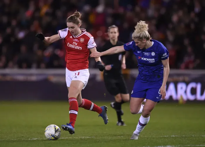 Framed Print : Arsenal vs. Chelsea Showdown: Miedema vs. Bright in FA Womens Continental League Cup Final: A Clash of Stars