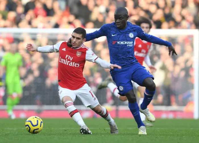 Framed Print : Arsenal vs. Chelsea: Torreira Fouls Kante in Intense Premier League Clash (December 2019)