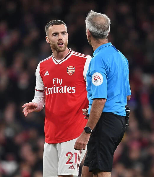 Arsenal vs Crystal Palace: Calum Chambers Discusses with Referee during 2019-20 Premier League Match