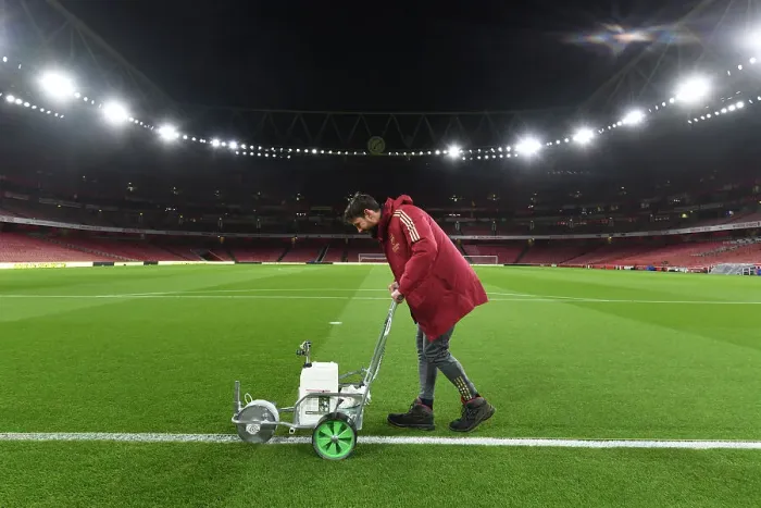 Framed Print : Arsenal vs Crystal Palace: Pre-Match Pitch Preparation at Emirates Stadium Framed Print : Arsenal vs Crystal Palace: Pre-Match Pitch Preparation at Emirates Stadium