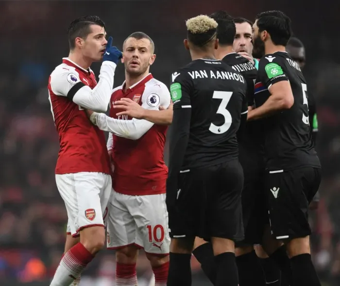 Framed Print : Arsenal vs. Crystal Palace: Xhaka and Wilshere Clash with Van Aanholt and Milivojevic