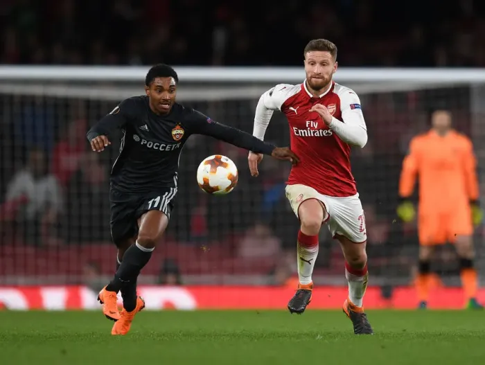 Framed Print : Arsenal vs CSKA Moskva: Mustafi Clashes with Musa in Europa League Quarterfinal