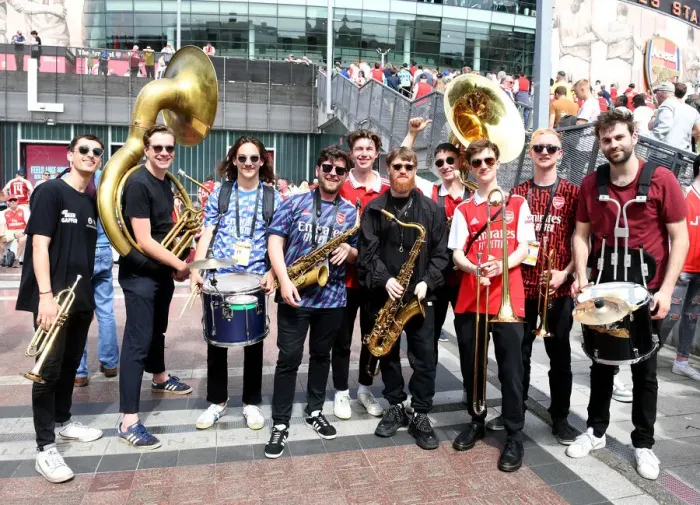Framed Print : Arsenal vs. Everton: Brass Band-Led Arsenal Fans Gather Before Premier League Showdown (May 2022)