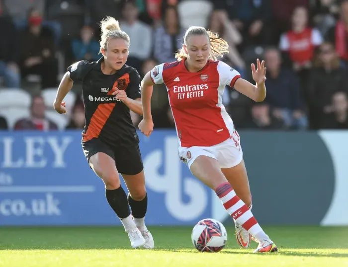 Framed Print : Arsenal vs Everton: FA WSL Showdown - A Clash of Stars: Maanum vs Christiensen