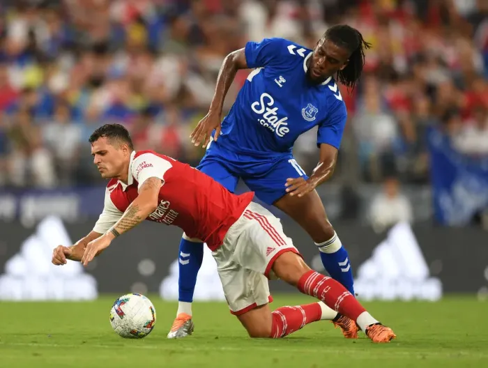 Framed Print : Arsenal vs. Everton: Xhaka Fouls Iwobi in Pre-Season Clash, Baltimore 2022 Framed Print : Arsenal vs. Everton: Xhaka Fouls Iwobi in Pre-Season Clash, Baltimore 2022