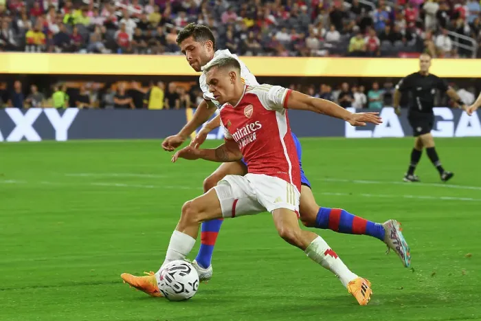 Framed Print : Arsenal vs. FC Barcelona: A Pre-Season Battle for Ball Supremacy at SoFi Stadium, 2023 Framed Print : Arsenal vs. FC Barcelona: A Pre-Season Battle for Ball Supremacy at SoFi Stadium, 2023