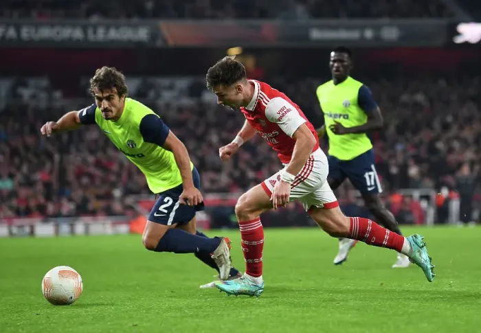 Framed Print : Arsenal vs FC Zurich: Kieran Tierney Clashes with Lindrit Kamberi in UEFA Europa League Group A Match